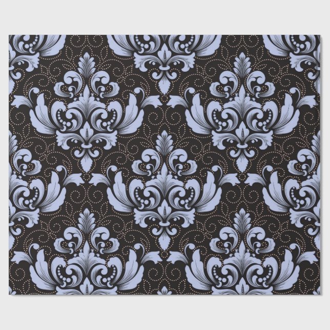 Elegant Damask blue and black wrapping paper roll Presentpapper (Platt)