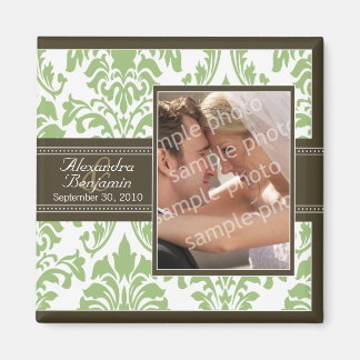 Elegant Damask-bröllop favoritmagnet: sage/brunn Magnet