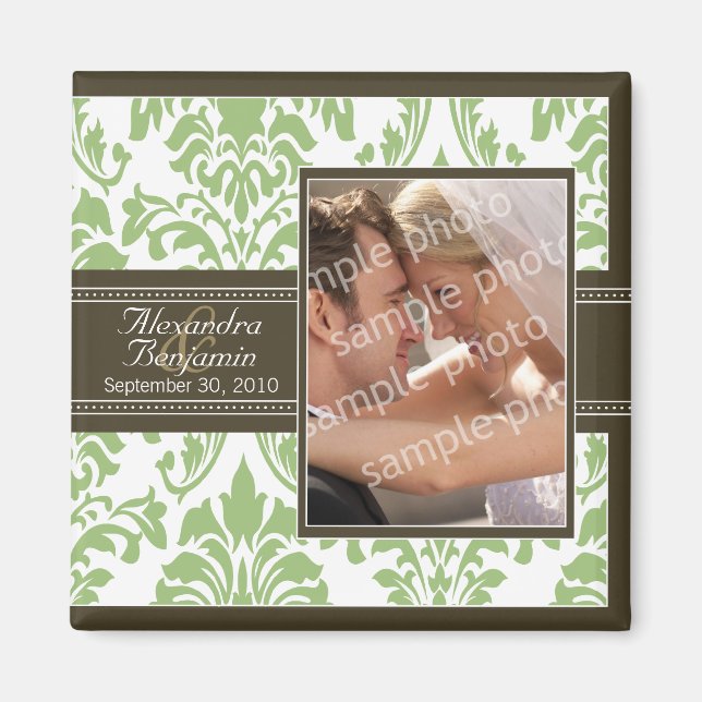 Elegant Damask-bröllop favoritmagnet: sage/brunn Magnet (Framsidan)
