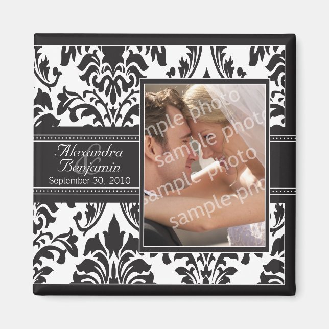 Elegant Damask-bröllop - favoritmagnet: svart/vitt Magnet (Framsidan)