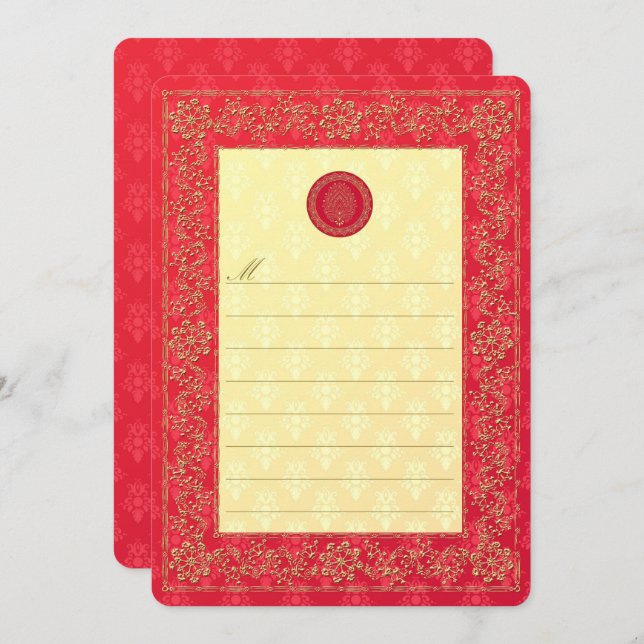 Elegant Damask-bröllop - inbjudan/Notecard Inbjudningar (Fram/baksida)