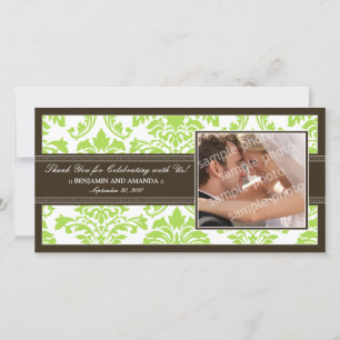 Elegant Damask-bröllop-Tack-fotokort: kalk Tack Kort