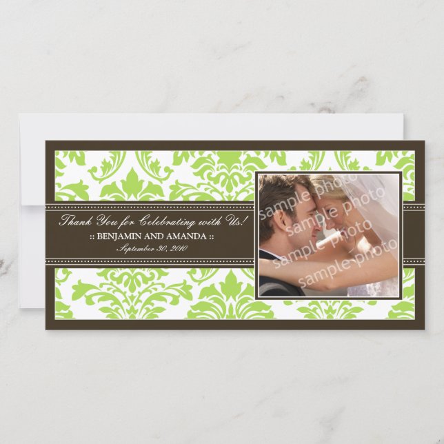 Elegant Damask-bröllop-Tack-fotokort: kalk Tack Kort (Framsida)