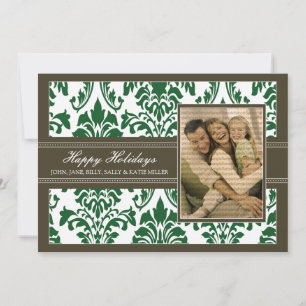 Elegant Damask Brown & Grönt 5x7 Glad helg Julkort
