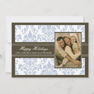 Elegant Damask Brown och Blue 5x7 Glad helg Julkort