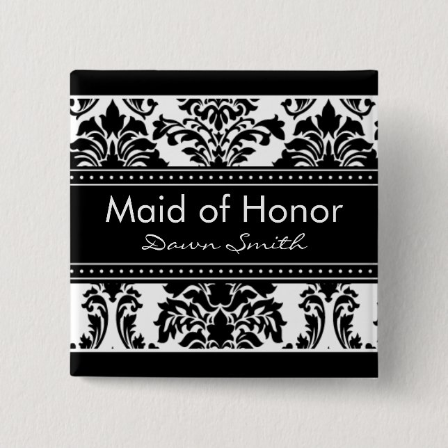 Elegant Damask Brudens sida-knapp - Maid of honor Knapp (Framsida)