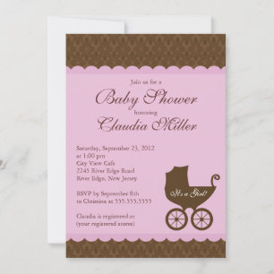 Elegant Damask Carriage Gir Baby Shower-inbjudan Inbjudningar