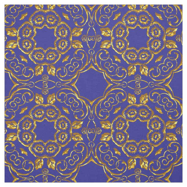 Elegant Damask Fabric Navy Blue Tyg (Provkarta)
