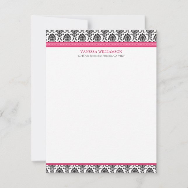 Elegant Damask Flat Note Card (Oscars) Anteckningskort (Framsida)