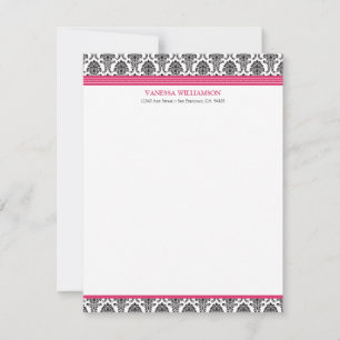 Elegant Damask Flat Note Card (Oscars) Anteckningskort