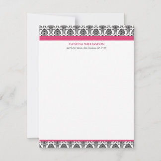 Elegant Damask Flat Note Card (Oscars) Anteckningskort