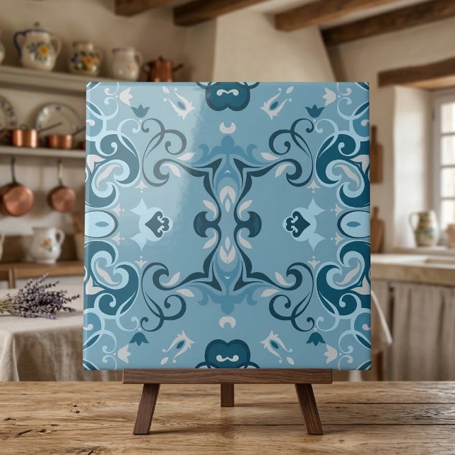 Elegant Damask Frosty Blue Winter Mosaic Mönster Kakelplatta (Skapare uppladdad)