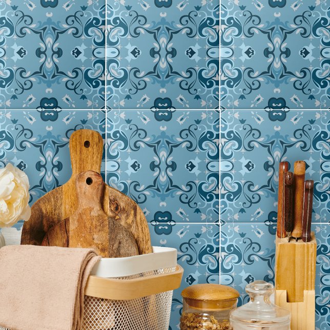 Elegant Damask Frosty Blue Winter Mosaic Mönster Kakelplatta (Skapare uppladdad)