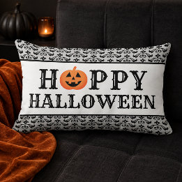 Elegant Damask Glad Halloween Orange Pumpa Lumbarkudde