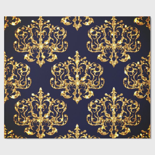 Elegant Damask Gold & Black Wrapping paper roll Presentpapper (Platt)