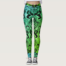 Elegant Damask grönt mönster Leggings
