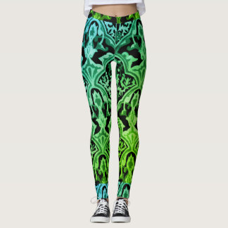 Elegant Damask grönt mönster Leggings
