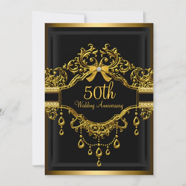 Elegant Damask Guld 50-årsjubileum Inbjudan (Framsida)