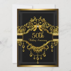 Elegant Damask Guld 50-årsjubileum Inbjudan