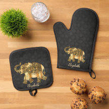Elegant Damask Guld Paisley Elefant