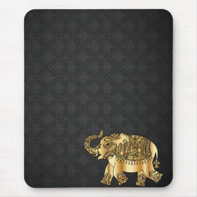 Elegant Damask Guld Paisley Elefant  Musmatta (Framsidan)