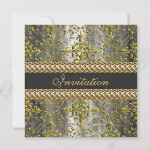 Elegant Damask Guld Silver Grått Party Inbjudan