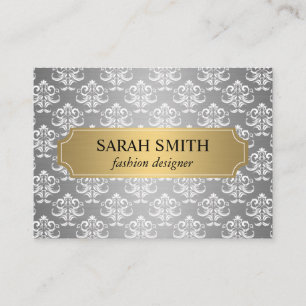 Elegant Damask / Guld Silver Metallic Visitkort