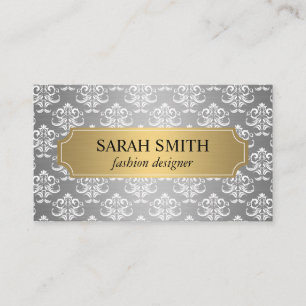 Elegant Damask / Guld Silver Metallic Visitkort