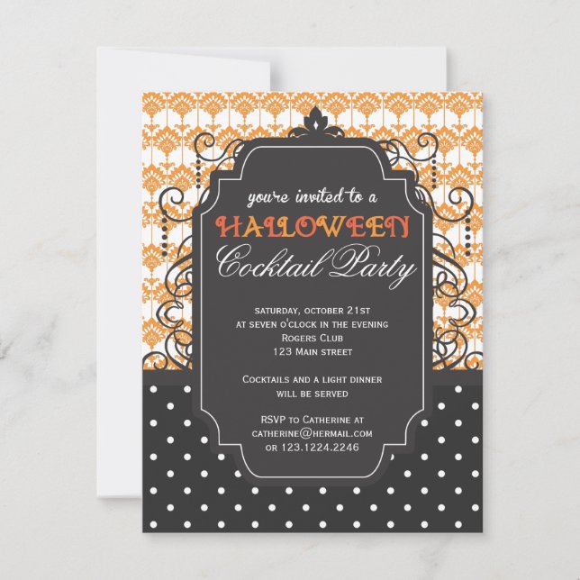 Elegant Damask Halloween Cocktail Party Inbjudningar (Framsida)