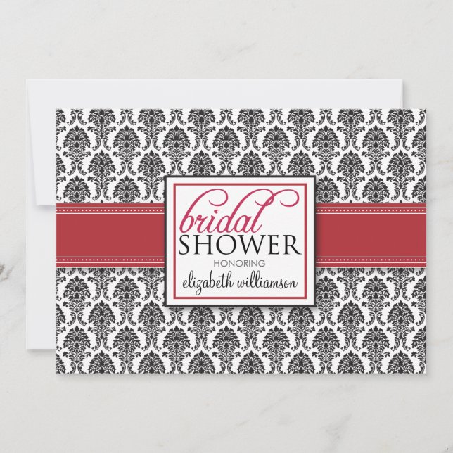 Elegant Damask Inbjudningskort för möhippan (röd) (Framsida)