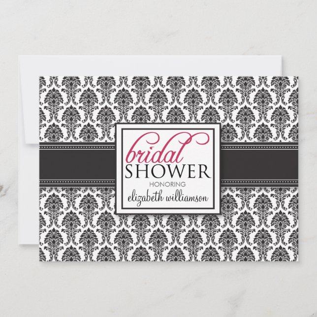 Elegant Damask Inbjudningskort för möhippan (svart (Framsida)