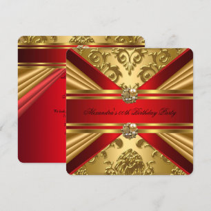 Elegant Damask Kunglig Röd Guld Blommig Födelsedag Inbjudningar