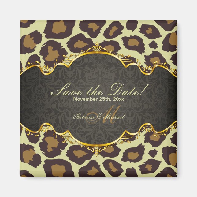 Elegant Damask Leopard Spara datum magneter (Framsidan)