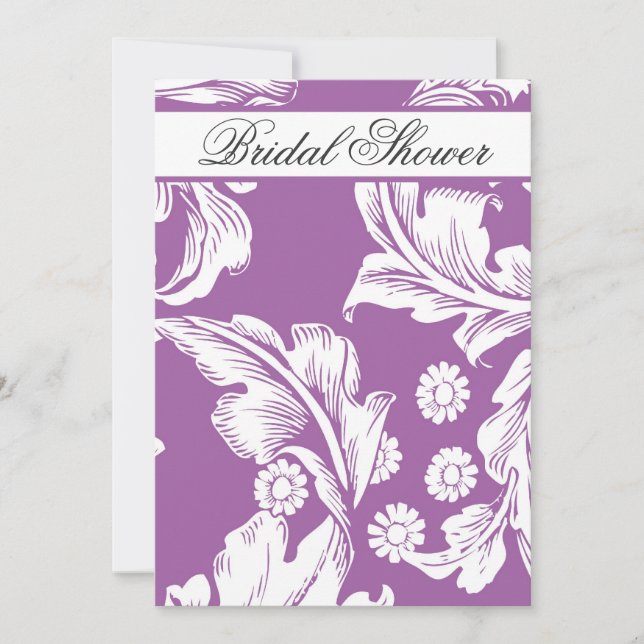 elegant Damask lila blommigt möhippa inbjudan (Framsida)