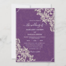 Elegant Damask lila bröllopsinbjudningar