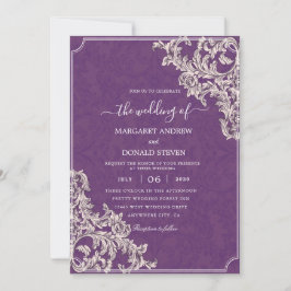 Elegant Damask lila bröllopsinbjudningar Inbjudningar