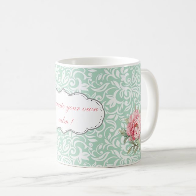 Elegant Damask med rosor, motiverande budskap Kaffemugg (Framsida höger)