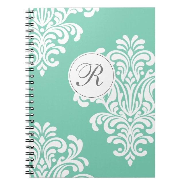 Elegant Damask Monogram Anteckningsbok Med Spiral (Framsidan)