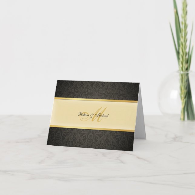 Elegant Damask-monogram bröllops-kort för tack Kort (Framsida)