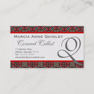 Elegant Damask Monogram Q-Affärskort Visitkort