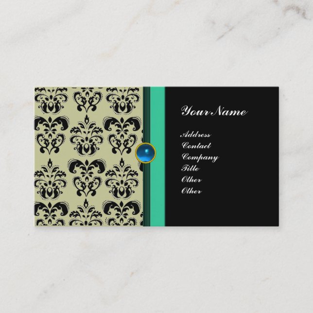ELEGANT DAMASK-MONOGRAM ,svart safir Visitkort (Framsida)