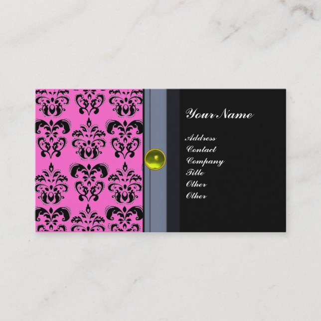 ELEGANT DAMASK-MONOGRAM svart topas gul Visitkort (Framsida)