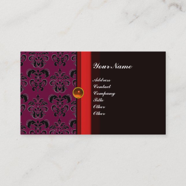 ELEGANT DAMASK MONOGRAM svart topas orange, Visitkort (Framsida)