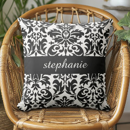 Elegant Damask-mönster med svartvitt Kudde