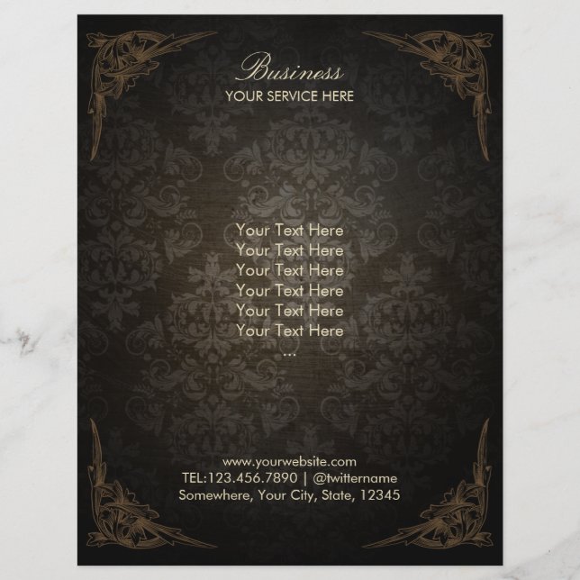 Elegant Damask-mönster Vintage broschyrer Reklamblad (Framsidan)