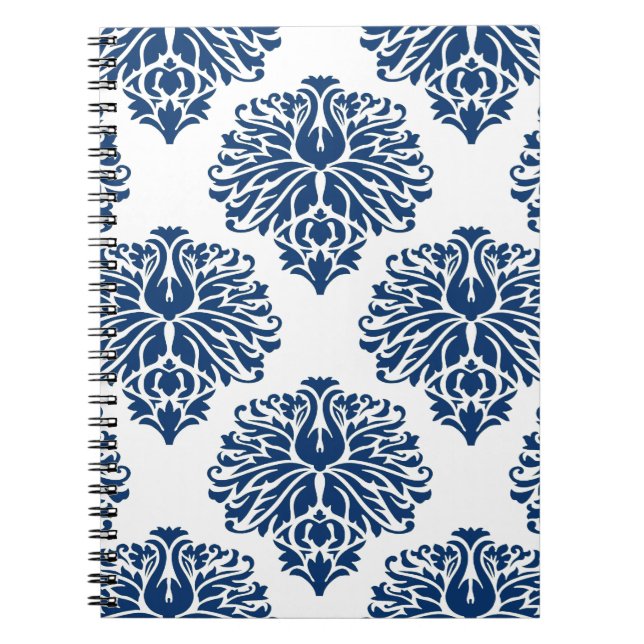 Elegant Damask Navy Anteckningsbok (Framsidan)
