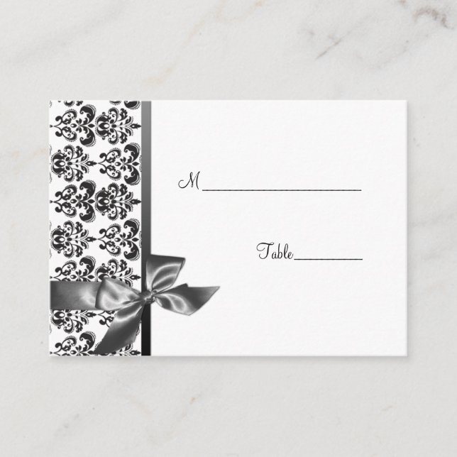 Elegant Damask och Bow Bord Place Card Placeringskort (Framsida)