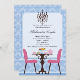 Elegant Damask och Chandelier Tea Party Inbjudningar