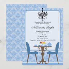 Elegant Damask och Chandelier Tea Party Inbjudningar