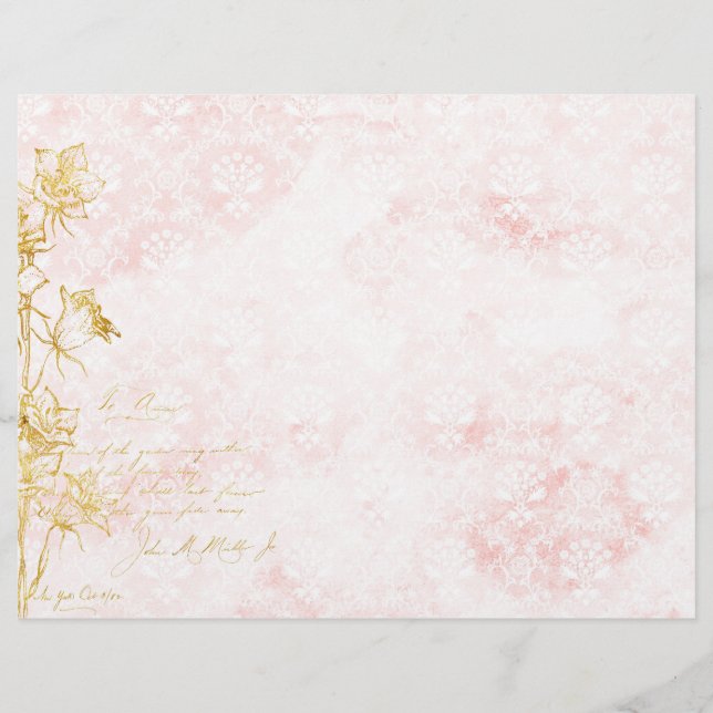 Elegant Damask och Guld Blommigt Scrapbook Papper (Framsida)